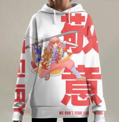 Девушка истребитель демонов боевой стойке мечом огненный стиль fury, Hoodie Long Oversize 3D