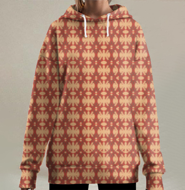 Теплый терракотовый растительный узор с гармонией безопасность уют, Hoodie Long Oversize 3D