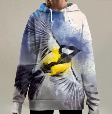 Свобода полёта птицы нежное акварельное вдохновение, Hoodie Long Oversize 3D