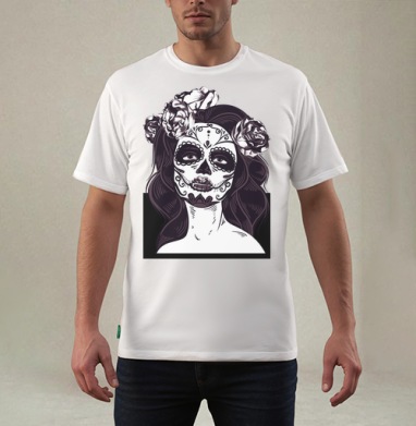 Портрет женщины в стиле Día de Muertos с венком из роз, Футболка мужская REGULAR белая