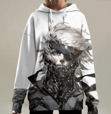 Кибернетический воин с механическим лицом и холодным взглядом, Hoodie Long Oversize 3D