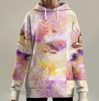 Женщина с тигром в нежных тонах золотого розового, Hoodie Long Oversize 3D