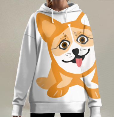 Корги веселая собака в мультяшном стиле для любителей собак, Hoodie Long Oversize 3D