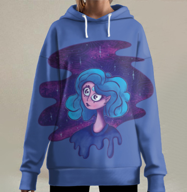 Сюрреалистичный персонаж с тремя глазами и синими волосами, Hoodie Long Oversize 3D