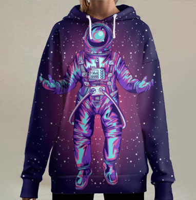 Космонавт в Невесомости Неонового Космоса, Hoodie Long Oversize 3D