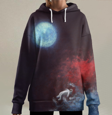 Падение астронавта в вихре красно-синей материи, Hoodie Long Oversize 3D