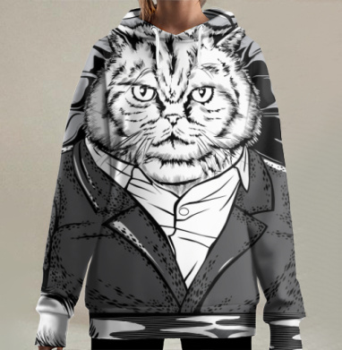 Деловой Кот В Костюме На Рабочем Месте, Hoodie Long Oversize 3D