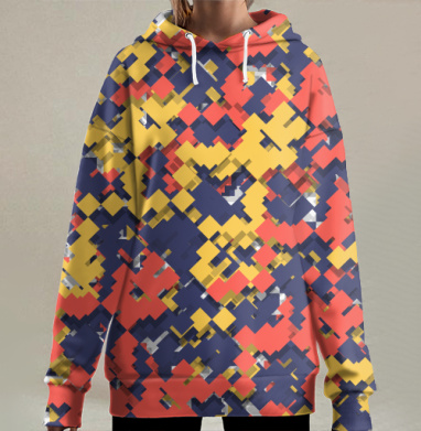 Яркая абстрактная композиция в стиле пиксель арт ковер, Hoodie Long Oversize 3D