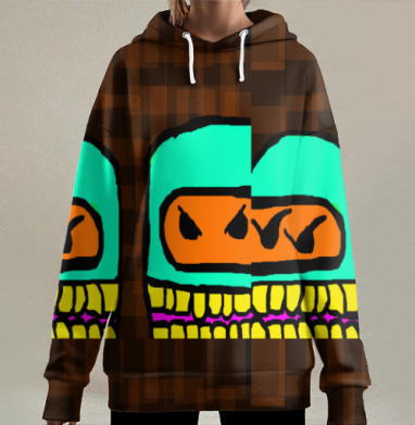 Конфликт в скафандрах бирюзовый оранжевый жёлтый розовый чёрный, Hoodie Long Oversize 3D