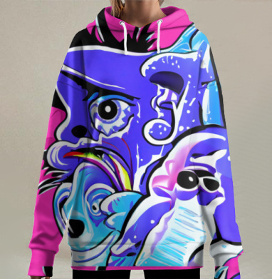 Эмоциональные птицы с яркими цветами и контрастным фоном, Hoodie Long Oversize 3D