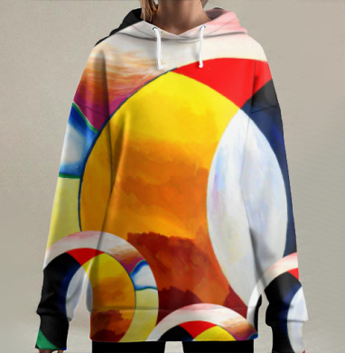 Круги размножаются хаотично катятся по свету, Hoodie Long Oversize 3D