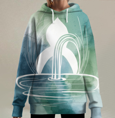 Голубой Зеленый Водный Источник умиротворяющего спокойствия, Hoodie Long Oversize 3D