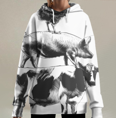 Винтажная классическая гравюра с животными-«пирамидой», Hoodie Long Oversize 3D