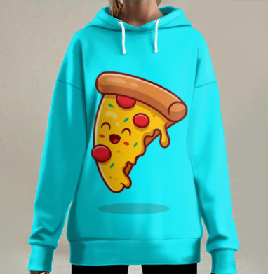 Веселый антропоморфный кусочек пиццы, Hoodie Long Oversize 3D