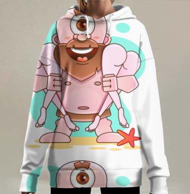 Циклоп с шестью руками позирует улыбаясь Let me pose, Hoodie Long Oversize 3D
