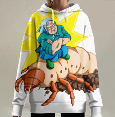 Бабушка на жуковом личинке оранжево-бежевый контроль вредителей огорода, Hoodie Long Oversize 3D