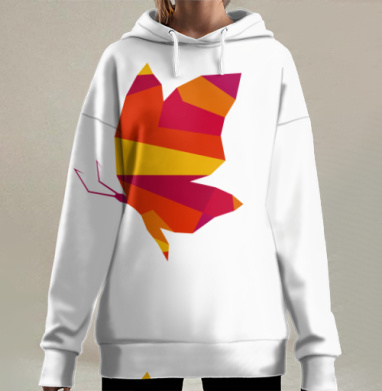 Красно оранжевая бабочка лоскутное креативное решение, Hoodie Long Oversize 3D