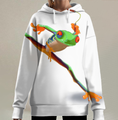 Озорная лягушка каратистка для борьбы с серыми буднями, Hoodie Long Oversize 3D