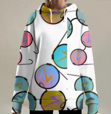 Очки с разноцветными линзами и молниями взгляд энергии, Hoodie Long Oversize 3D