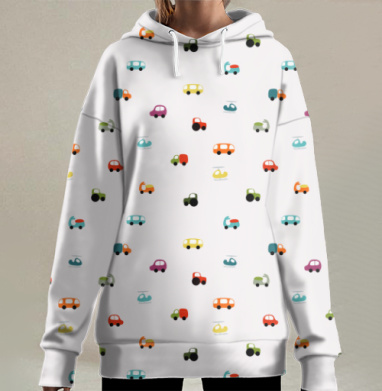 Яркие разноцветные транспортные средства для детских вещей, Hoodie Long Oversize 3D