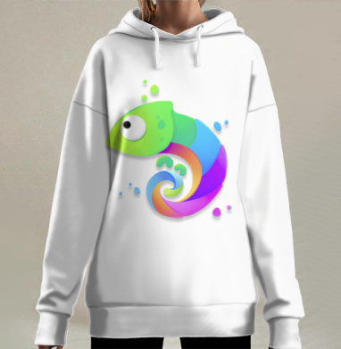 Яркий хамелеон меняет цвета радуга эффект смены, Hoodie Long Oversize 3D
