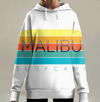 Яркий ретро Малибу для серфинга и кемпинга, Hoodie Long Oversize 3D