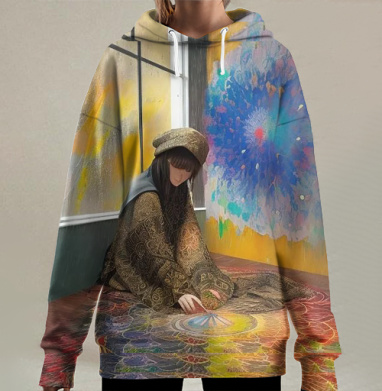 Девушка создает мандалу отражающую душу, Hoodie Long Oversize 3D