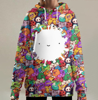 Весёлый вирус в хаотичном дудл-арт мире, Hoodie Long Oversize 3D