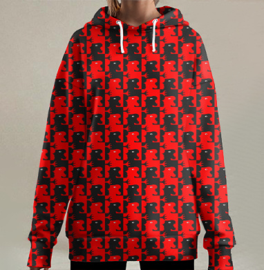 Красные черные человечки борются постоянно, Hoodie Long Oversize 3D