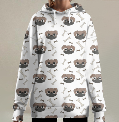 Весёлый пёс с косточками для детей весёлый пёс с косточками, Hoodie Long Oversize 3D