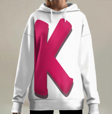 Красная трёхмерная буква K с тенью на белом фоне, Hoodie Long Oversize 3D