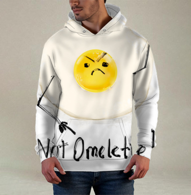 Желтая яичница с надписью не омлет в стиле комикс, Худи / Мужская / С карманом / 3D