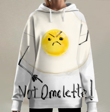 Желтая яичница с надписью не омлет в стиле комикс, Hoodie Long Oversize 3D