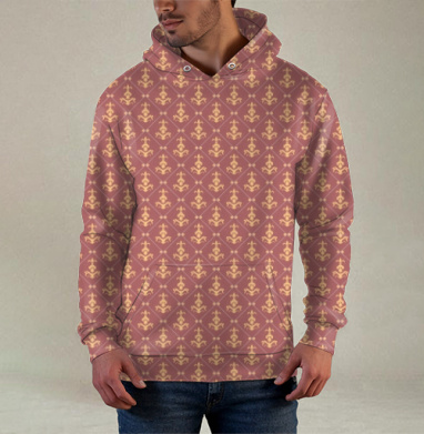 Lily Seamless Pattern / Узор геральдической лилии на темно-розовом фоне, Худи / Мужская / С карманом / 3D