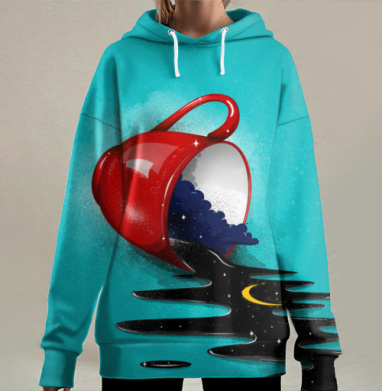 Чаша с ночным небом и звездами, Hoodie Long Oversize 3D