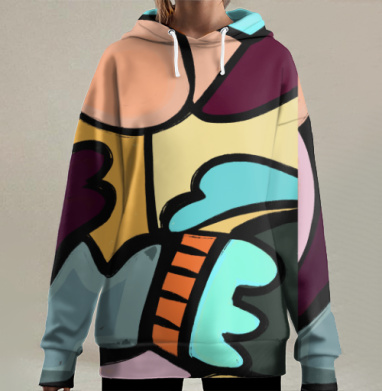 Абстрактное переплетение форм с живыми акцентами на поверхности подушки, Hoodie Long Oversize 3D