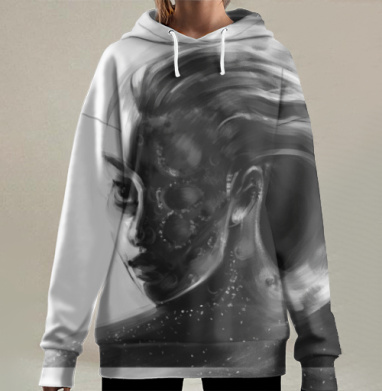 Загадочная девушка луна космос мистерия, Hoodie Long Oversize 3D
