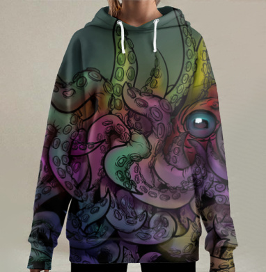 Осьминожка играет в прятки, Hoodie Long Oversize 3D