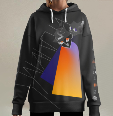 Абстрактная композиция с динамичным цветовым контрастом на тёмном фоне, Hoodie Long Oversize 3D