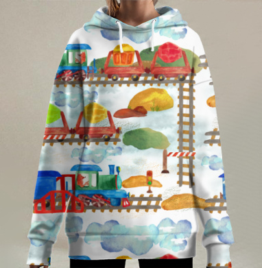 Сказочные Поезда – Акварельная Фантазия, Hoodie Long Oversize 3D