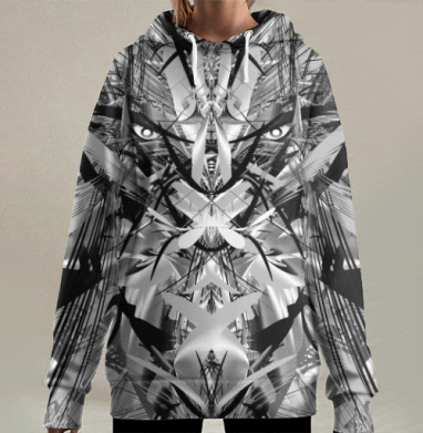 Черно-белый абстрактный арт с выразительными глазами, Hoodie Long Oversize 3D