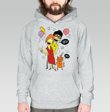 Pop art вечеринка / Party с женщиной мужчиной и рыжим котом PARTY ТУСУЕМСЯ, Толстовка меланж Regular