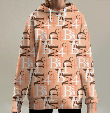 Абстрактный буквенно-цифровой паттерн хаотичный узор, Hoodie Long Oversize 3D