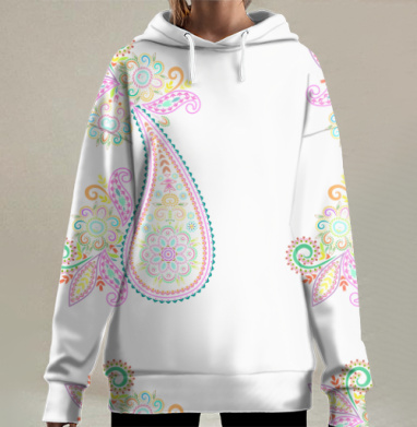 Пейсли цветочный узор нежный с оливковым тоном, Hoodie Long Oversize 3D