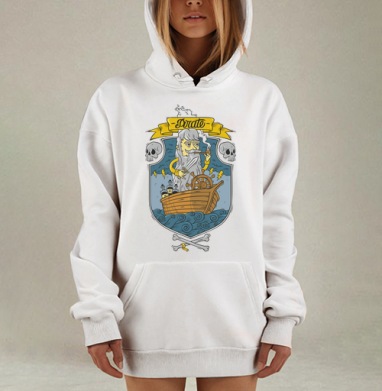 Cartoon Pirate Captain / Старый морской волк в маленькой деревянной лодке, Hoodie Mjhigh Dig, оверсайз, утепленная
