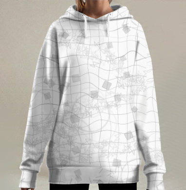 Плавное течение фигур с клетками кубиками и кругами по сетке, Hoodie Long Oversize 3D