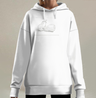 Черно белые груши точечная техника на белом фоне, Hoodie Long Oversize 3D