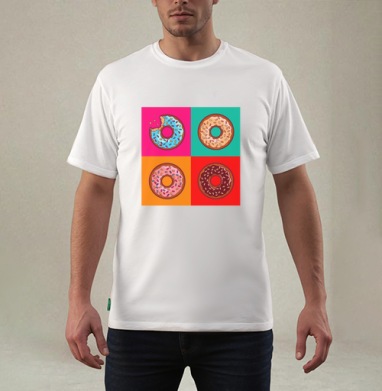 Pop art donut / Пончик в стиле поп-арт, Футболка мужская REGULAR белая