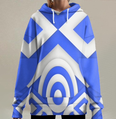 Геометрические фигуры синего цвета в белом пространстве игры, Hoodie Long Oversize 3D