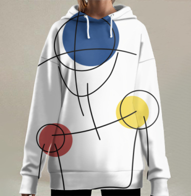 Минимализм абстрактное лицо синий красный жёлтый, Hoodie Long Oversize 3D
